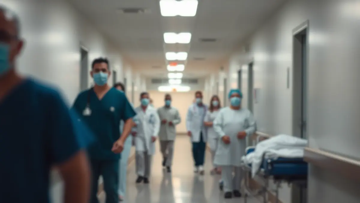 Imatge genèrica d'un passadís d'hospital amb personal mèdic i pacients desenfocats.