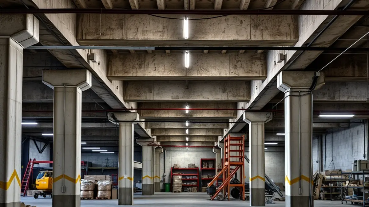 Imagen genérica del interior de un sótano de mercado en obras de renovación.
