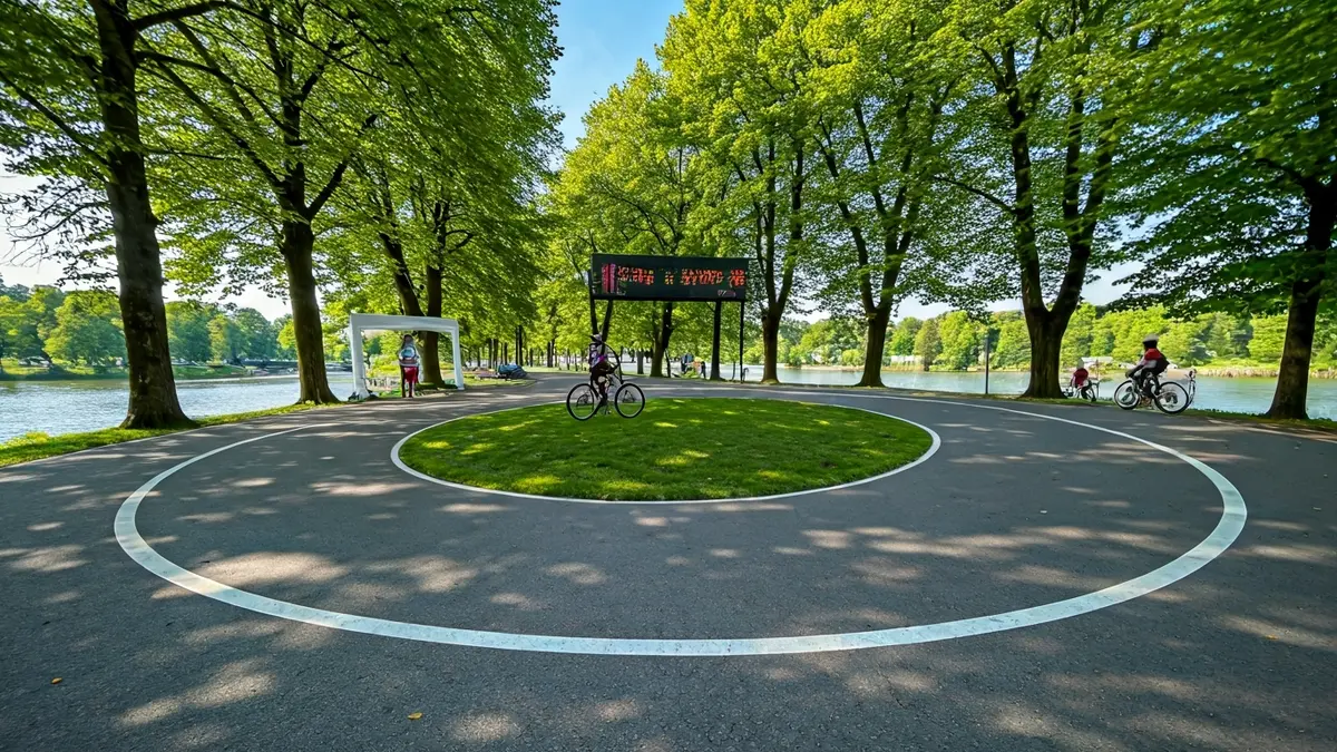 Imatge genèrica d'una ruta ciclista circular en un entorn verd amb un riu.