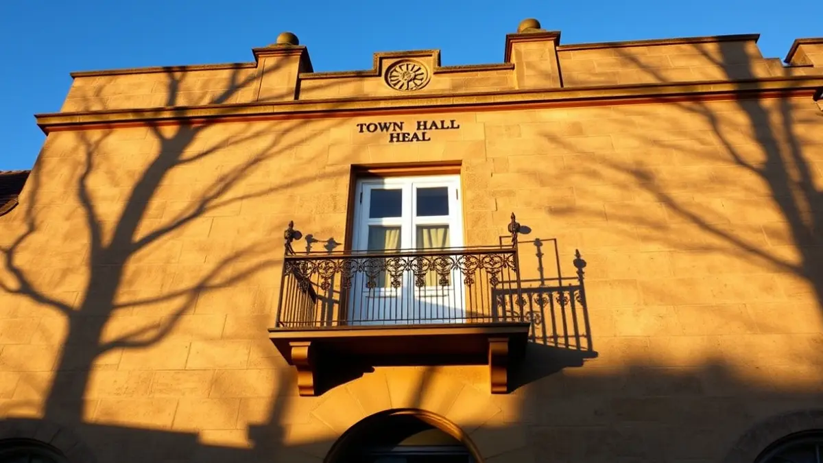 Fachada del Ayuntamiento de València con balcones ornamentados, iluminada por el sol de la tarde.