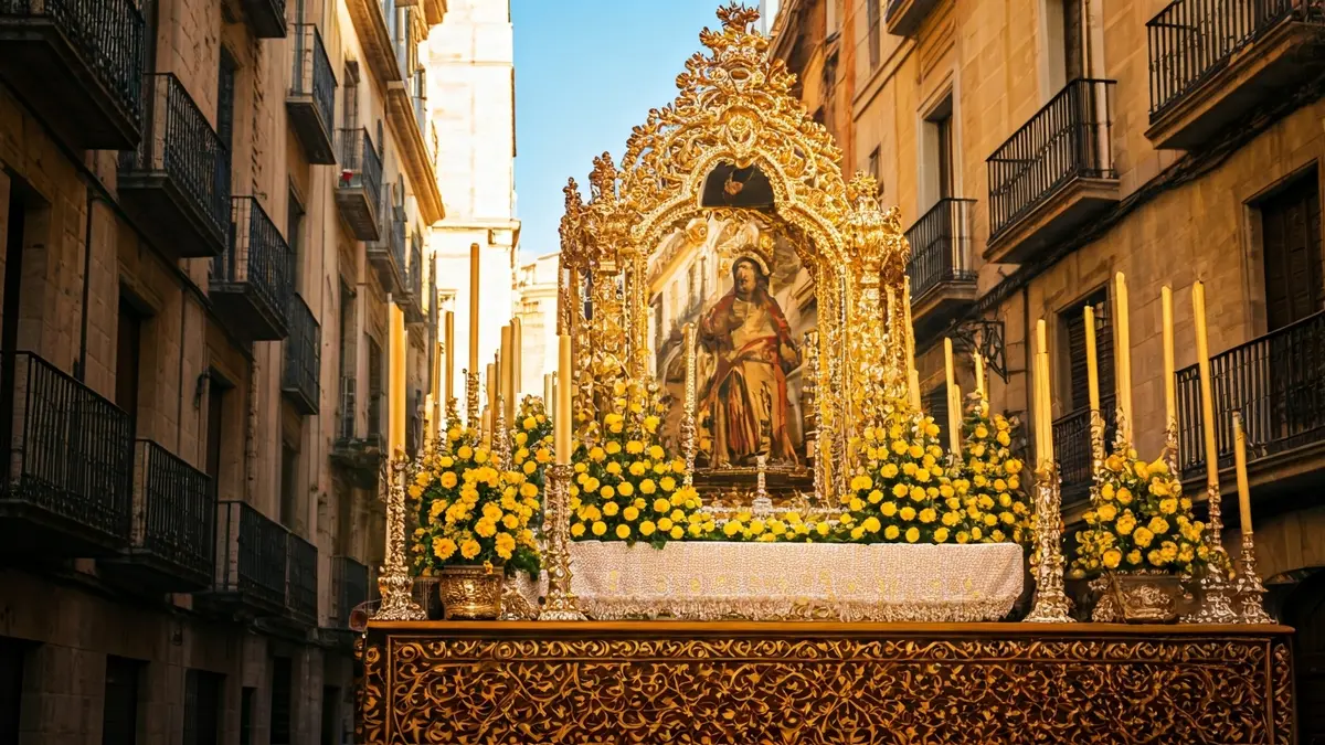 Image of a traditional Valencian street altar during a religious festivity.
