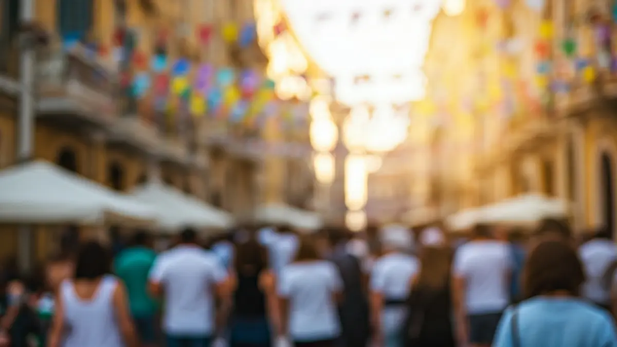 Image of a traditional celebration in a Valencia street, with people and festive decorations.