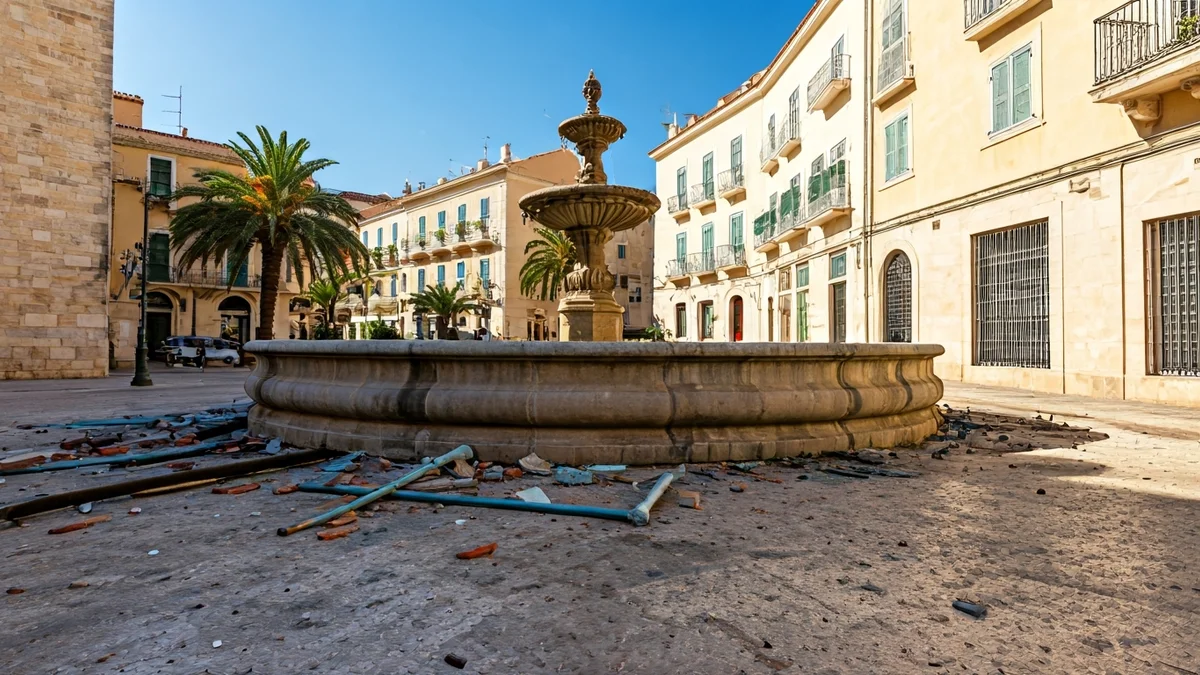 Vandalized fountain in the Plaza de la Cueva Santa in Altura