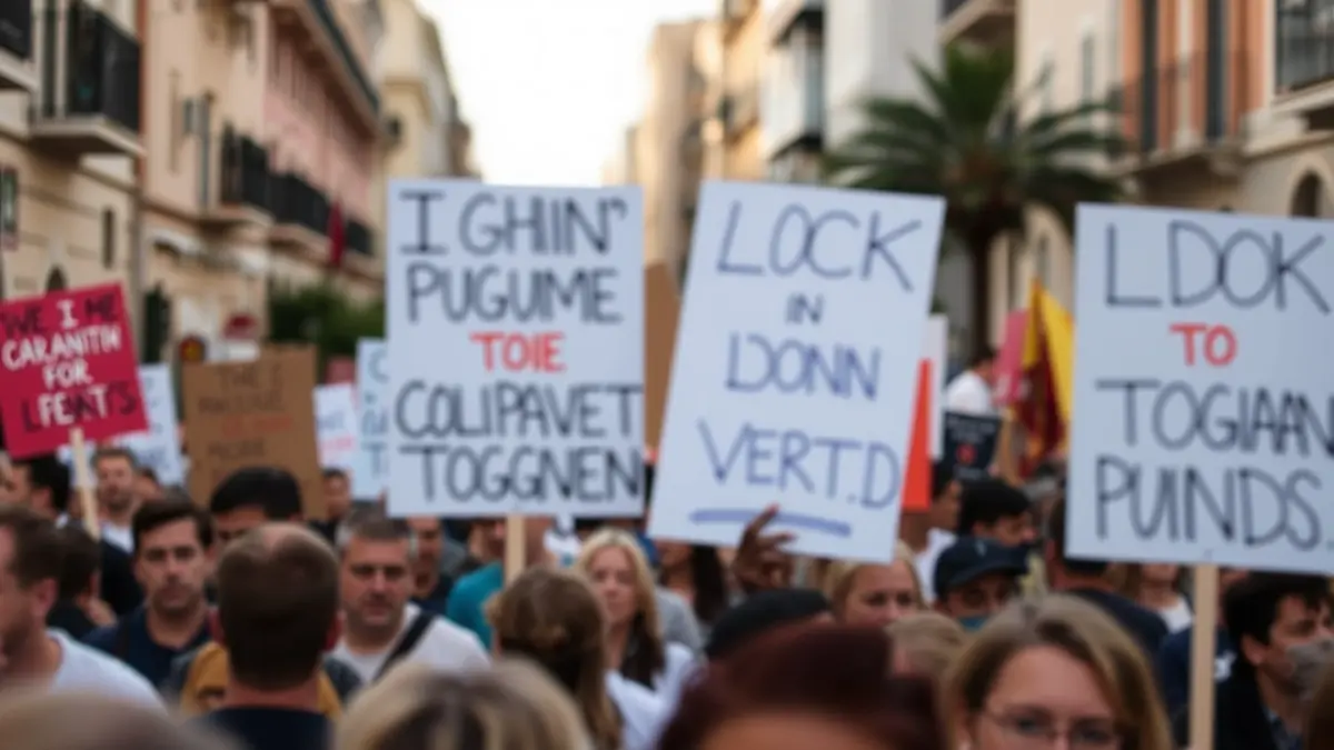 Generic image of a protest in a Mediterranean urban setting.