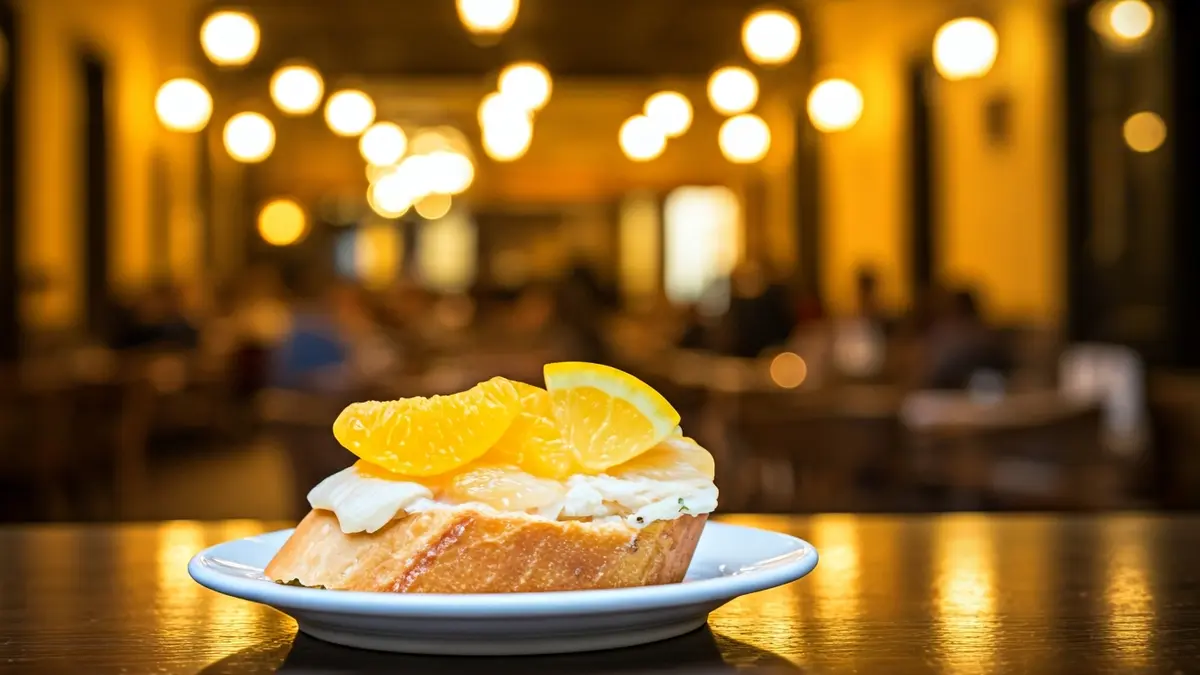 Image of a tapa with citrus in a restaurant in Vila-real.