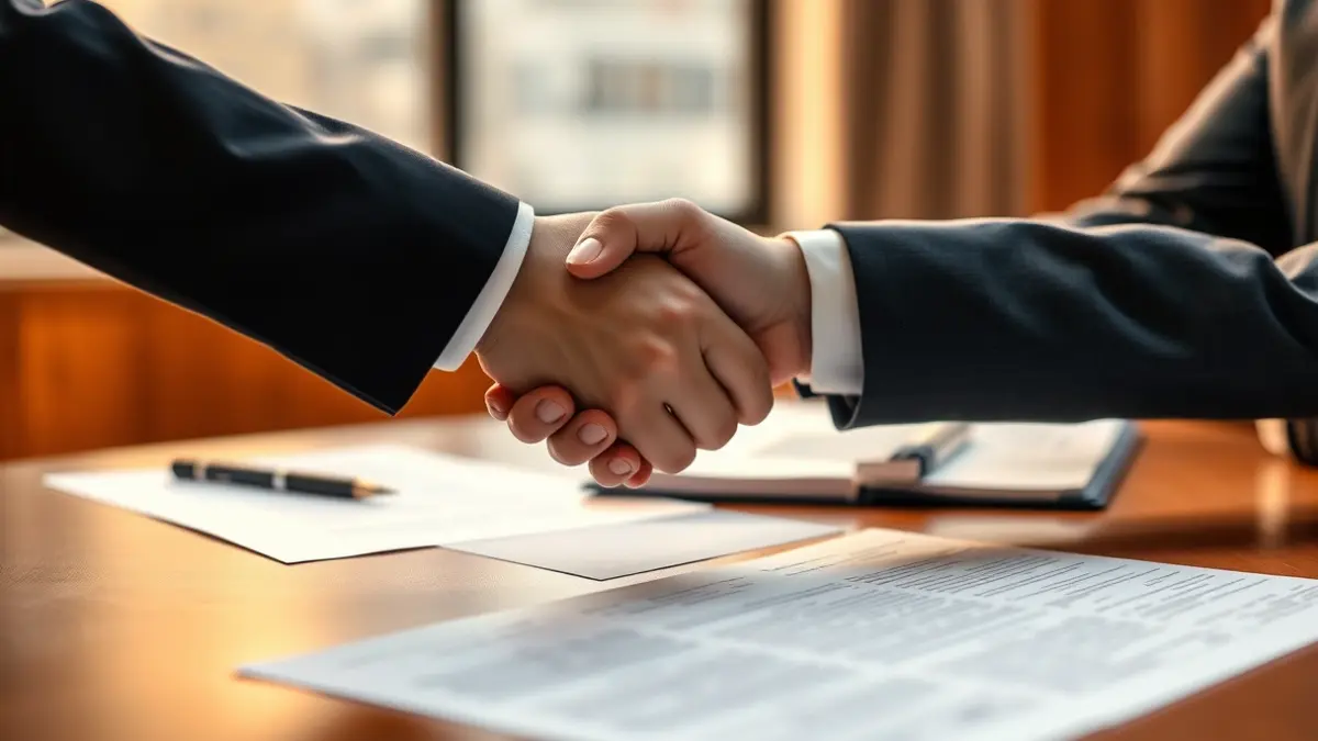 Generic image of two hands shaking over paperwork, symbolizing institutional cooperation.
