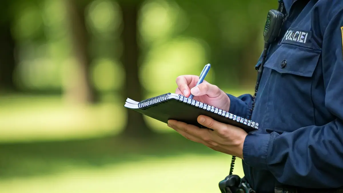 Imatge genèrica d'unes mans de policia local prenent notes en un entorn natural.