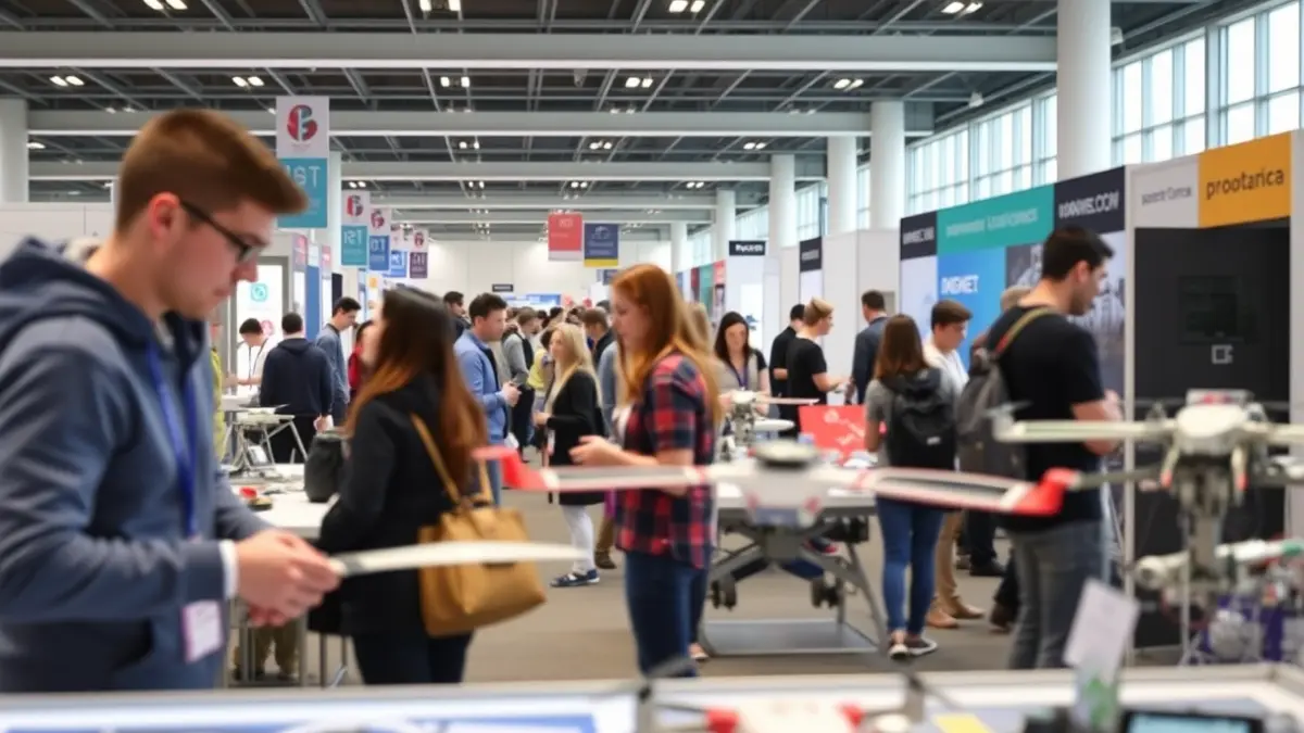 Imagen genérica de una feria de ciencia con proyectos y estudiantes.