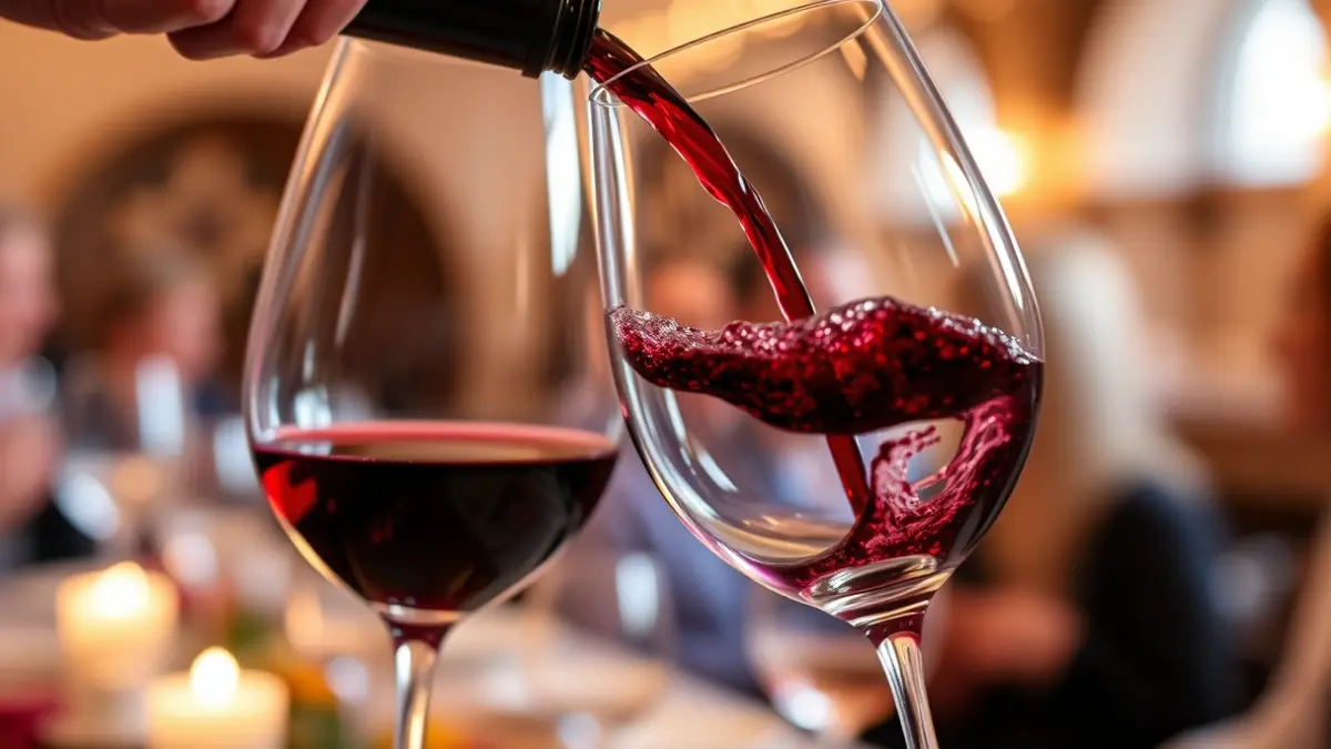 Generic image of a wine glass being filled in a festive atmosphere.
