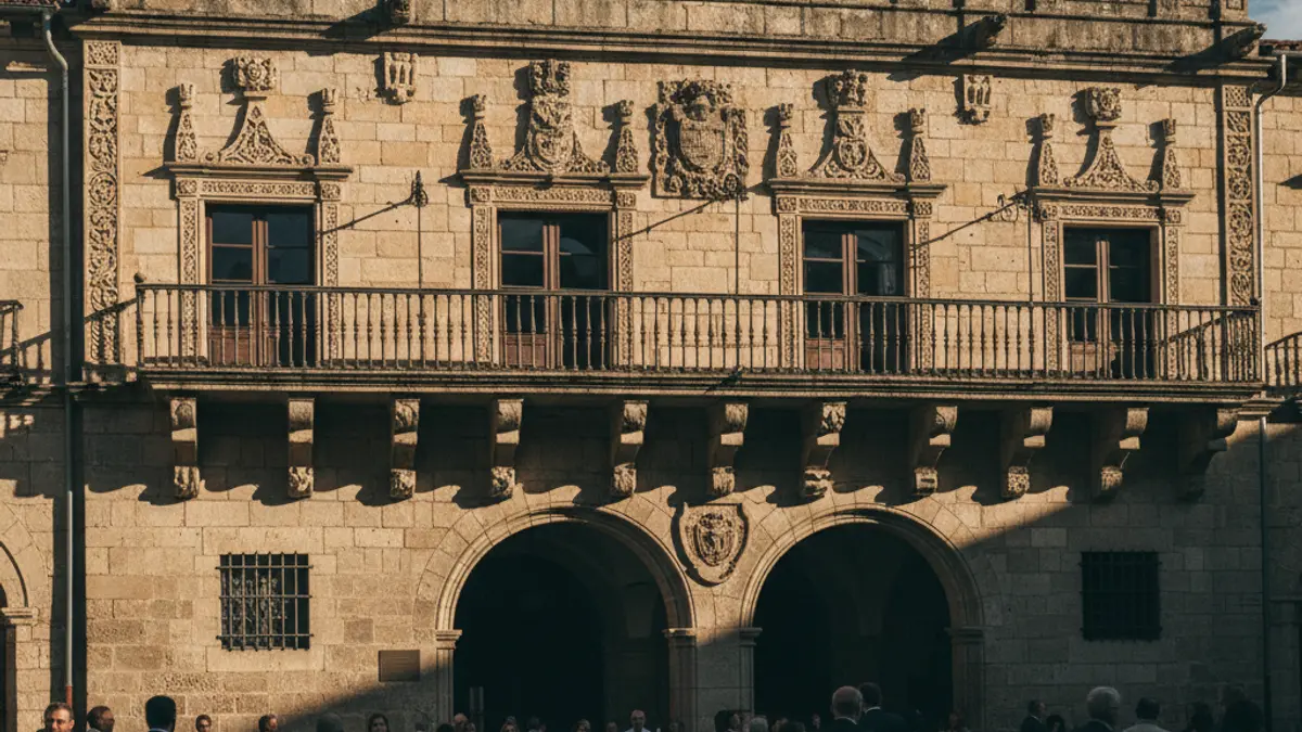 Facade of Albal town hall with balconies and iron railings, bathed in the afternoon sunlight.
