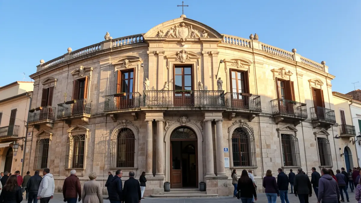 Fachada del ayuntamiento de Alcoy en un día soleado.