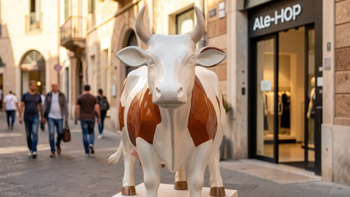 Generic image of the iconic Ale-Hop cow at a store entrance.
