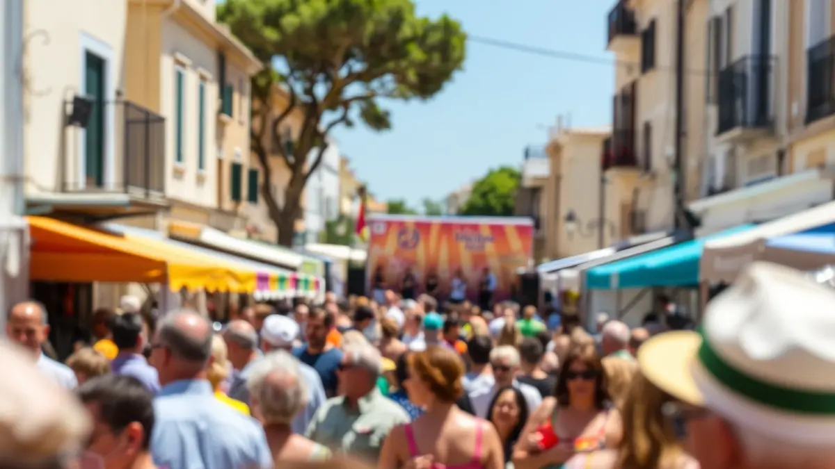 Image of a festive and solidarity day in a Mediterranean neighborhood, with live music and activities.