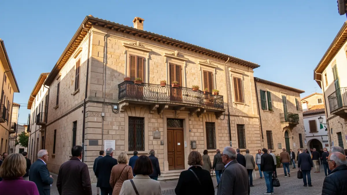 Imagen genérica de la fachada de un ayuntamiento mediterráneo con balcón.