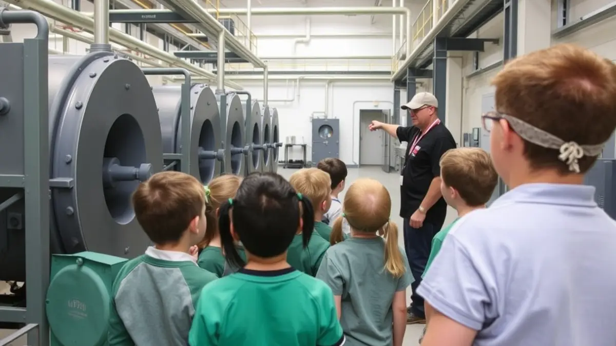 Image of students visiting a water treatment plant to learn about its operation.