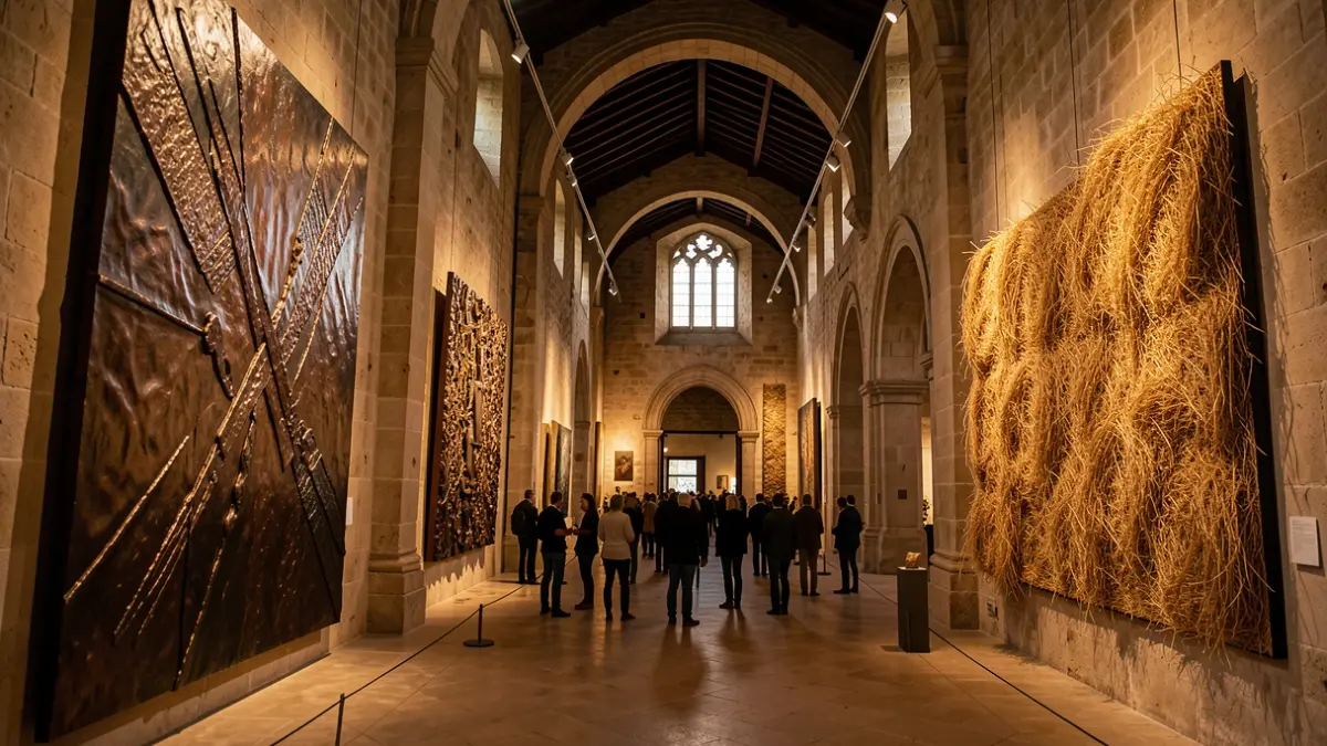 Imatge genèrica d'una gran obra d'art de gran format i textura en un espai històric.