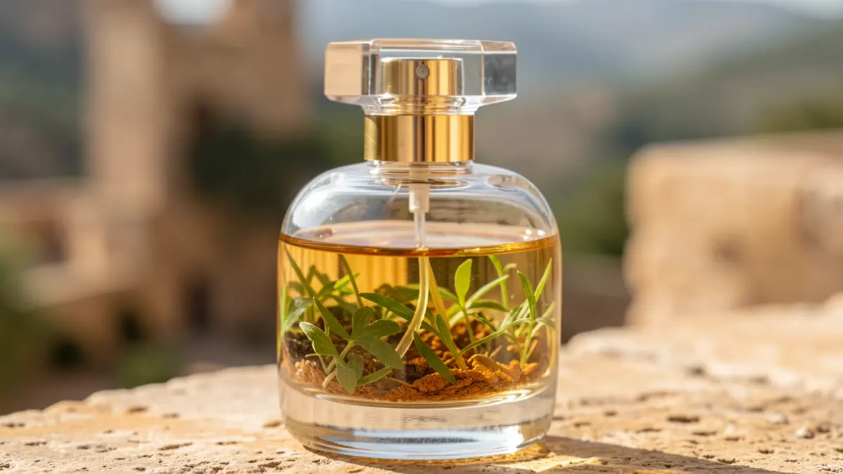 Imagen de un perfume inspirado en la arquitectura de la torre de la Calaforra de Elche.