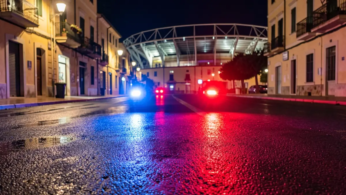Generic image of police emergency lights reflecting on wet asphalt at night.
