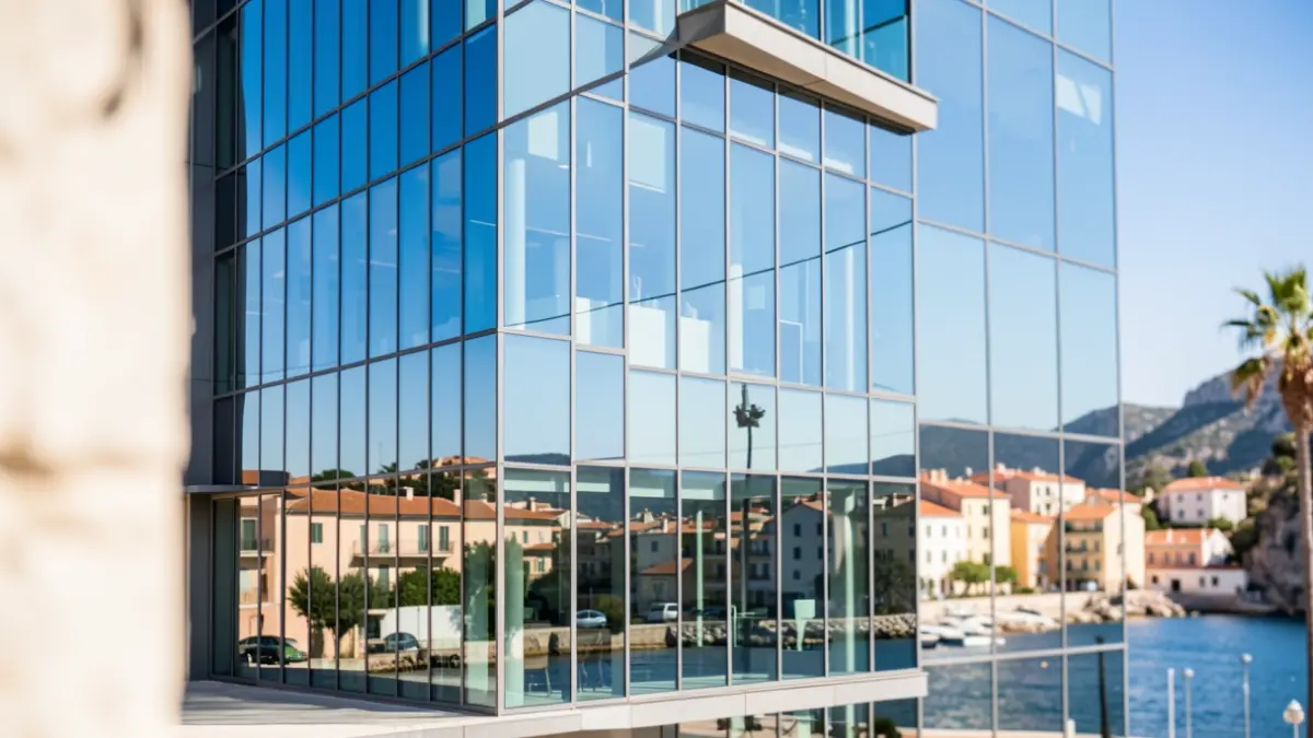 Imatge genèrica d'un edifici d'oficines modern a la costa mediterrània.