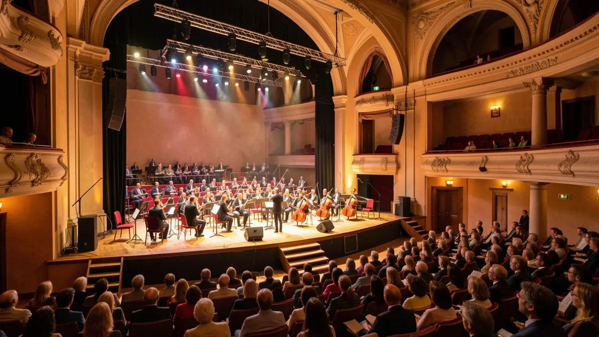 Imatge genèrica d'un auditori preparat per a un concert.