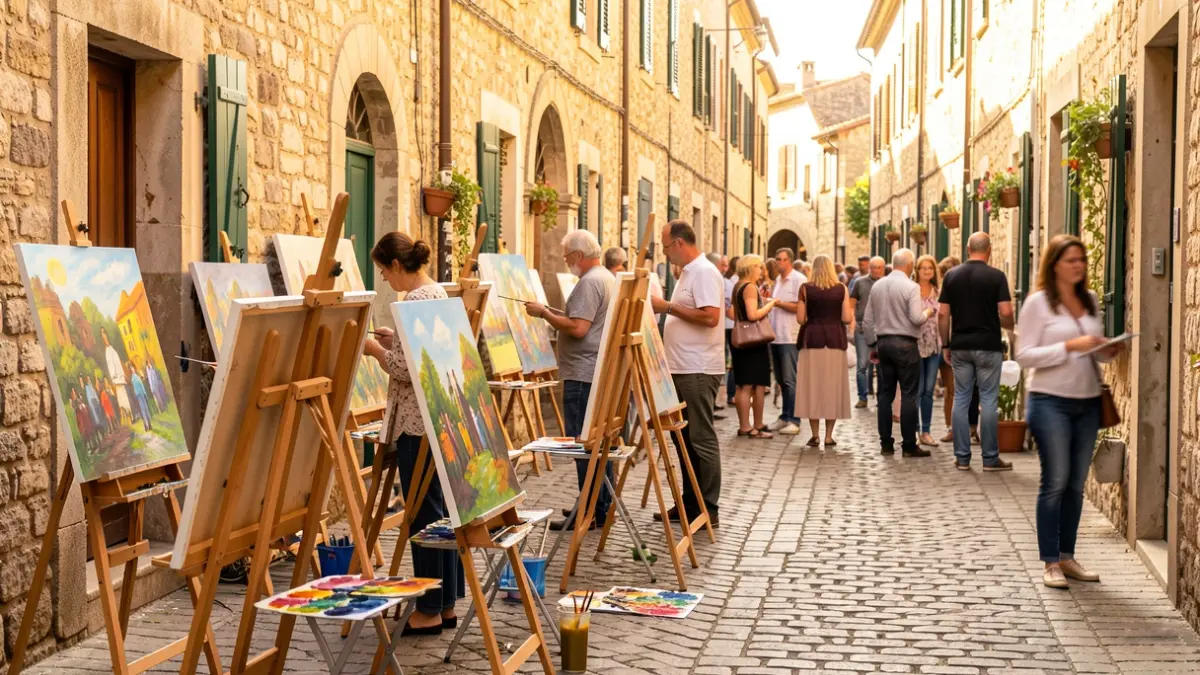 Generic image of a street painting event in a Mediterranean neighborhood.