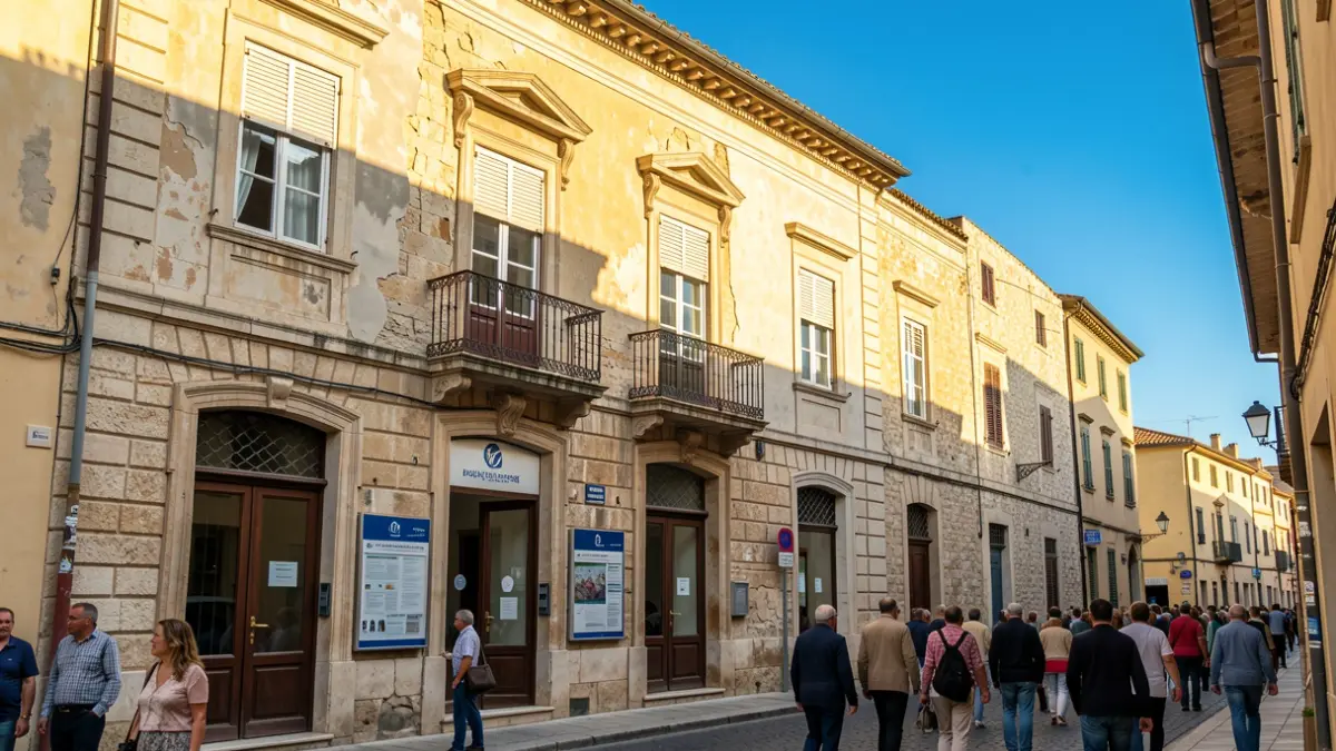 Imatge genèrica de la façana d'un edifici municipal restaurat en un poble mediterrani.