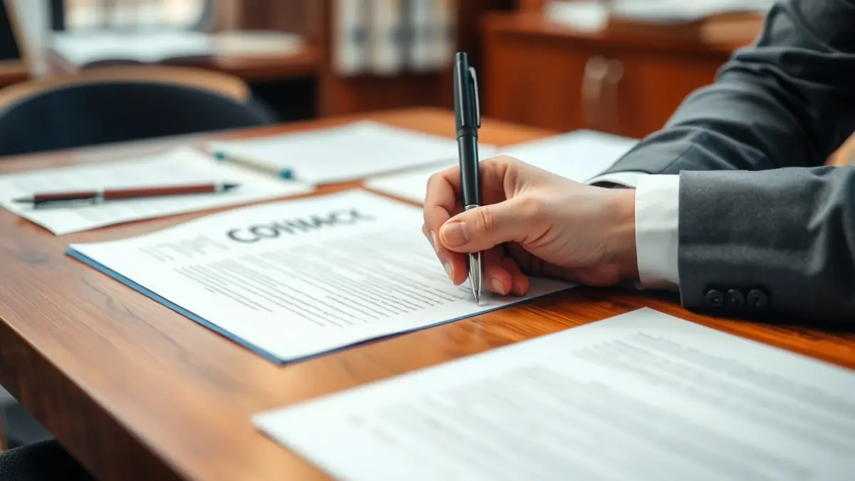 Imatge genèrica de mans signant un document, simbolitzant la formalització de contractes laborals.