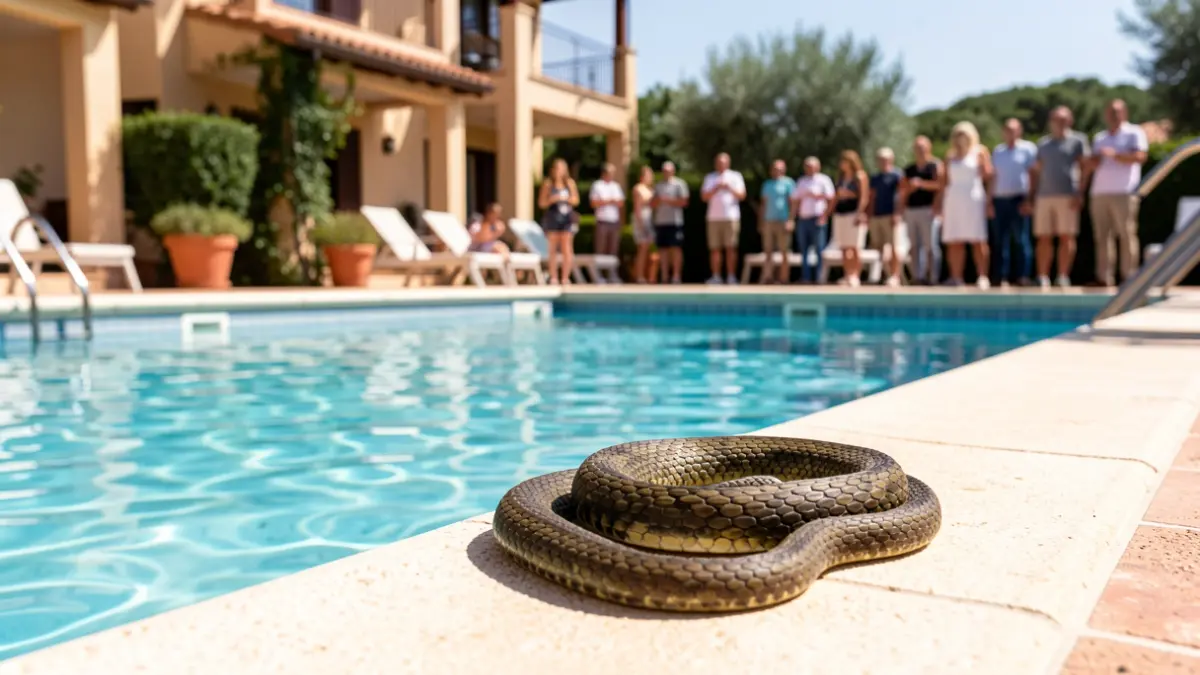 Generic image of a snake near a swimming pool.