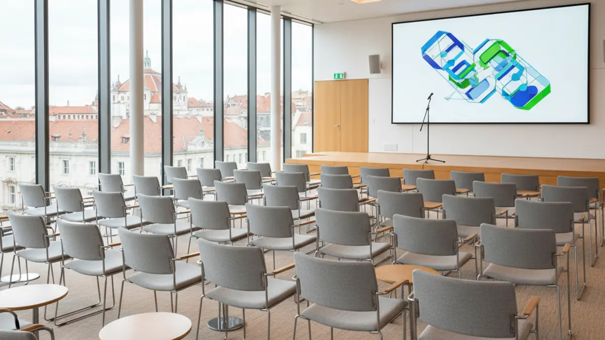 Imatge genèrica d'un saló de conferències preparat per a un esdeveniment d'ocupació.