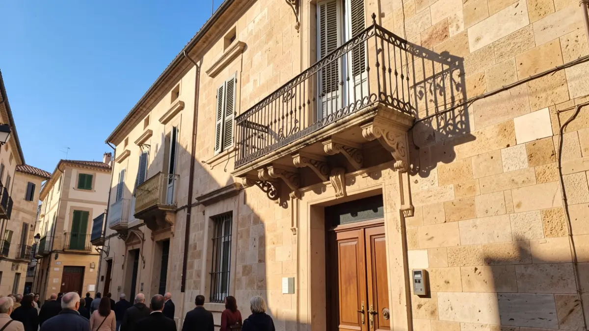 Generic image of a municipal building with a balcony and blue sky.