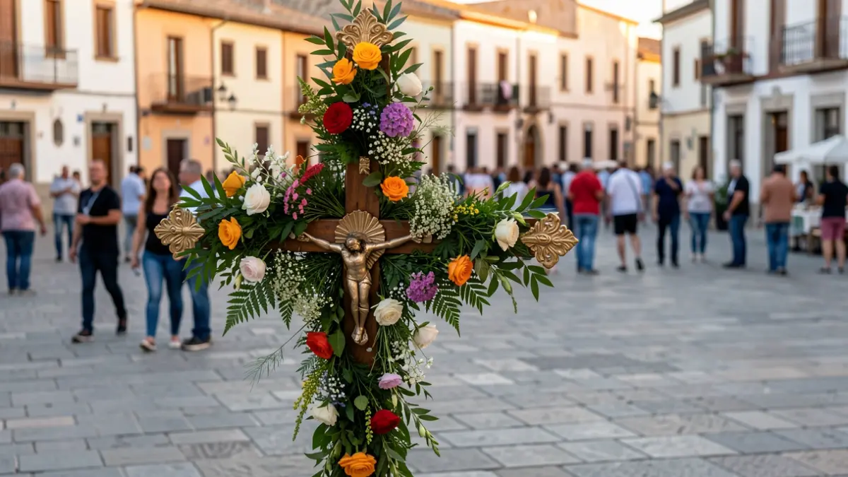 Generic image of a May Cross decorated with flowers.