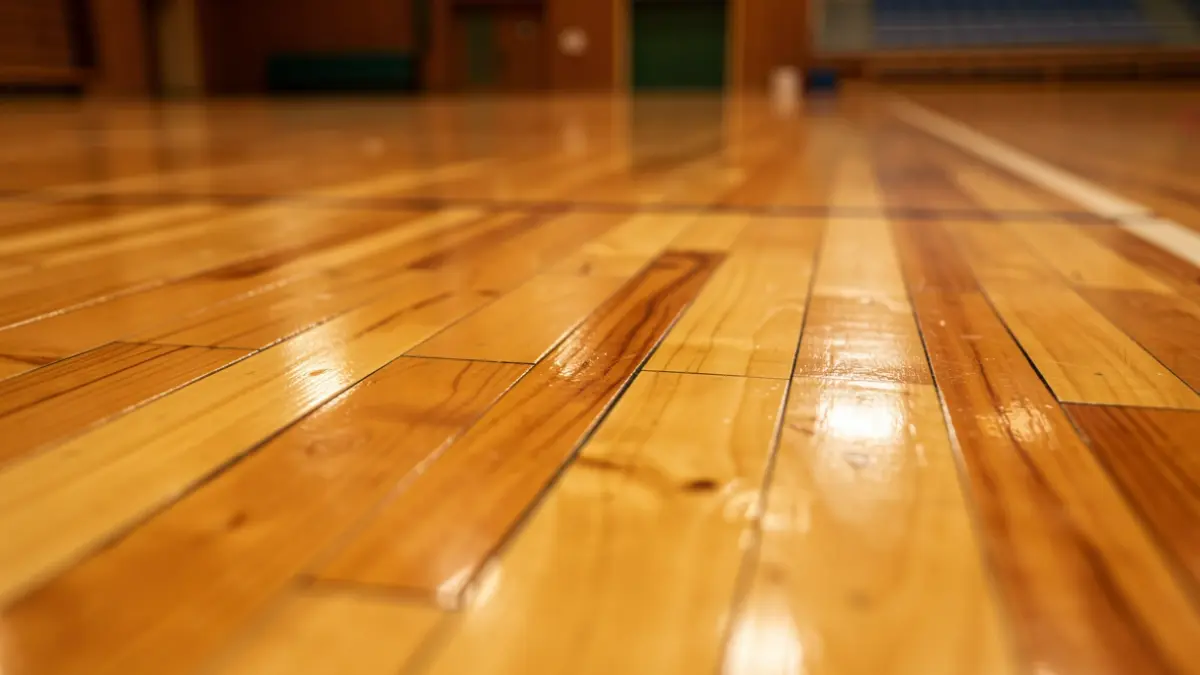 Imagen genérica de un pavimento deportivo de madera recién renovado.