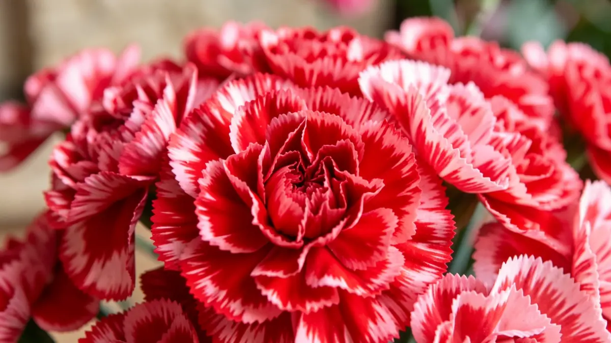 Imagen genérica de detalles de flores de clavel formando un tapiz floral.