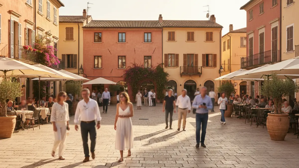 Imagen genérica de una plaza mediterránea con espacio peatonal y terrazas.