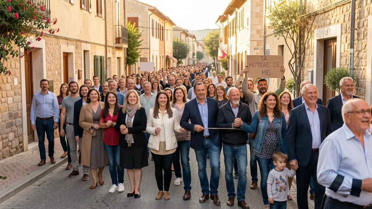 Generic image of a human chain protest in a Mediterranean town.