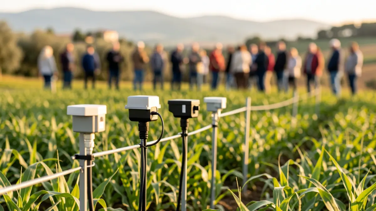 Imagen genérica de sensores tecnológicos aplicados a la agricultura en un campo de cultivo.