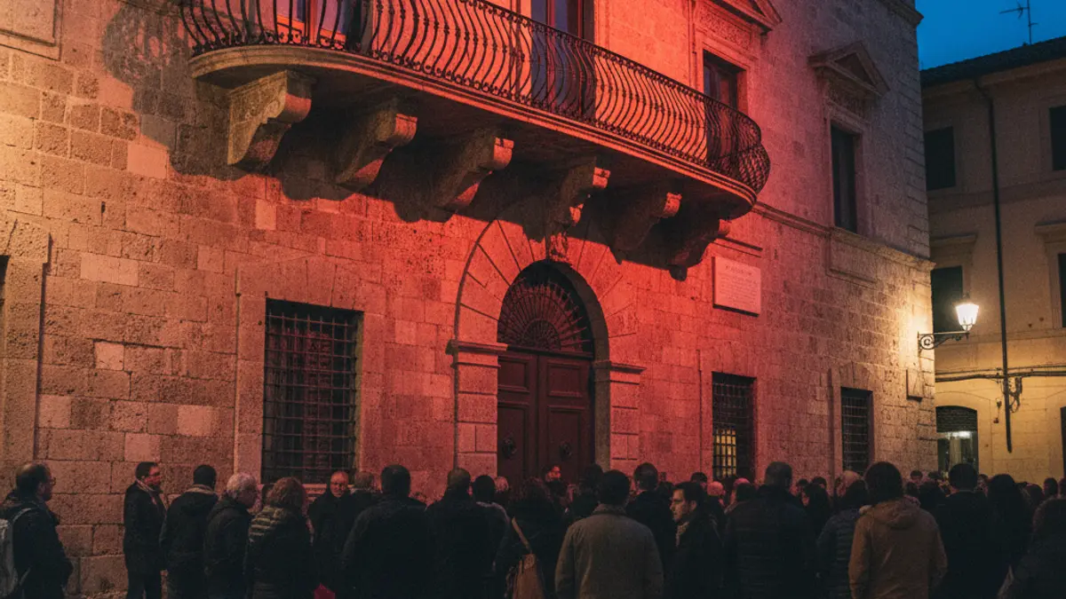 Fachada del ayuntamiento de Calp iluminada de rojo para celebrar el Día Mundial de la Cruz Roja.