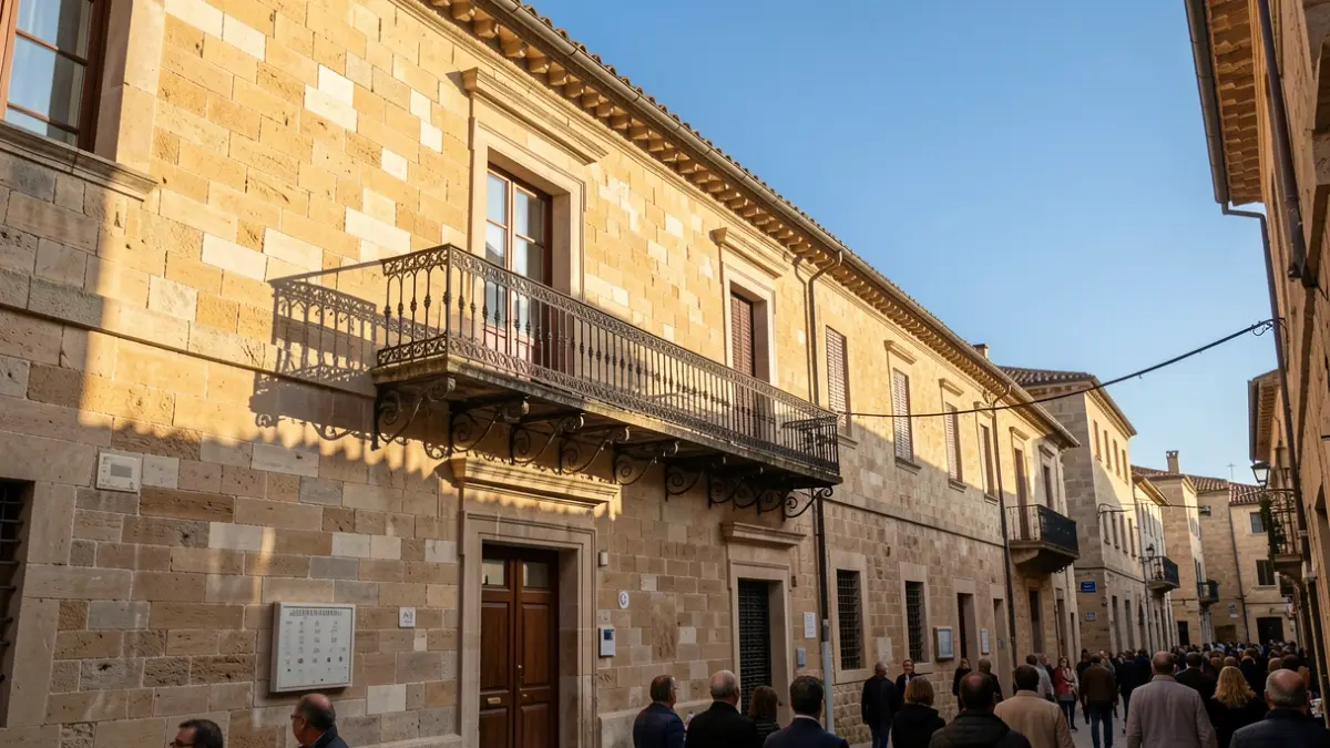 Façana de l'ajuntament de Castalla durant la celebració de la Fira de Sant Isidre.