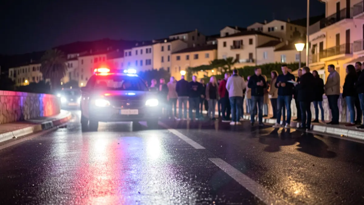 Generic image of emergency lights on wet asphalt.