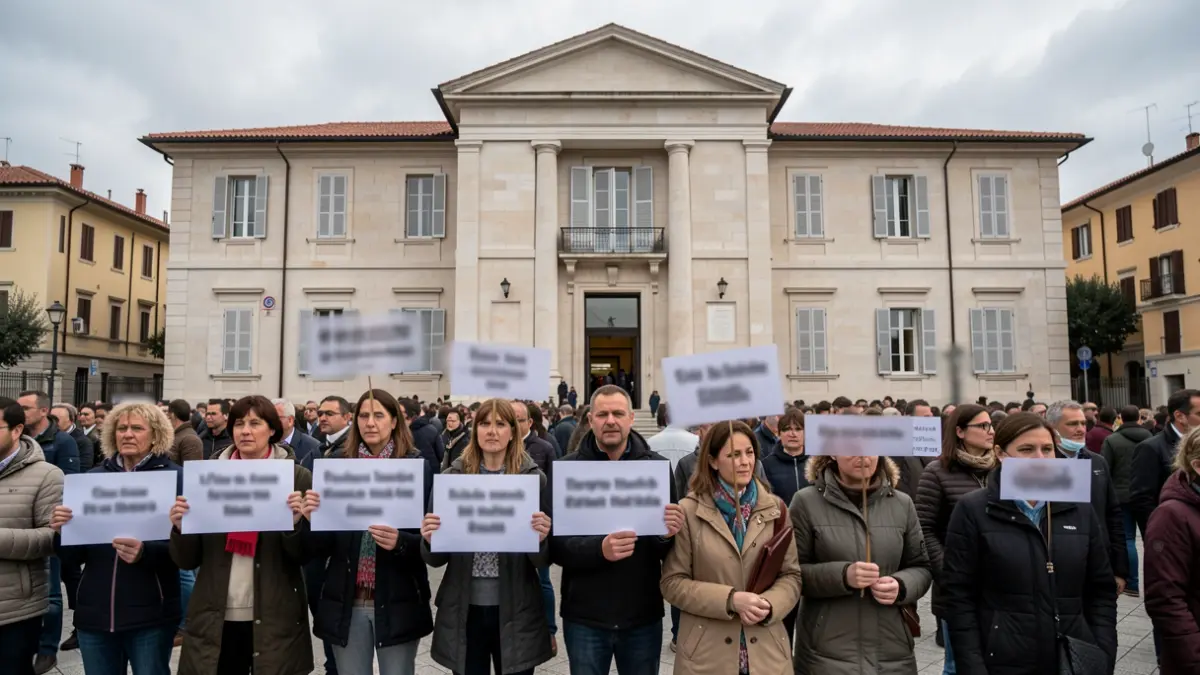 Generic image of citizens protesting in front of a government building.