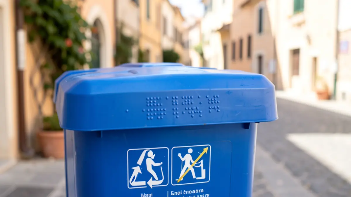 Imatge genèrica de contenidors de reciclatge amb Braille i pictogrames.