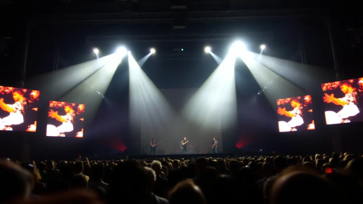 Generic image of a concert stage with bright spotlights and a blurred audience, capturing the energetic atmosphere of a live music event.