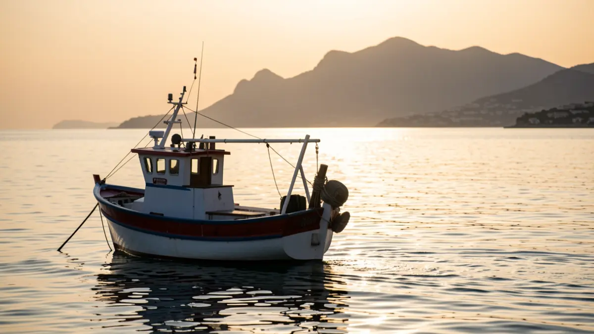 Imatge genèrica d'un vaixell de pesca a Dénia a l'alba.