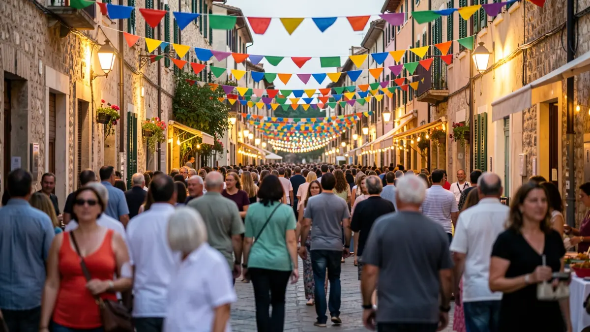 Generic image of a popular festival in a Mediterranean town with a festive atmosphere.