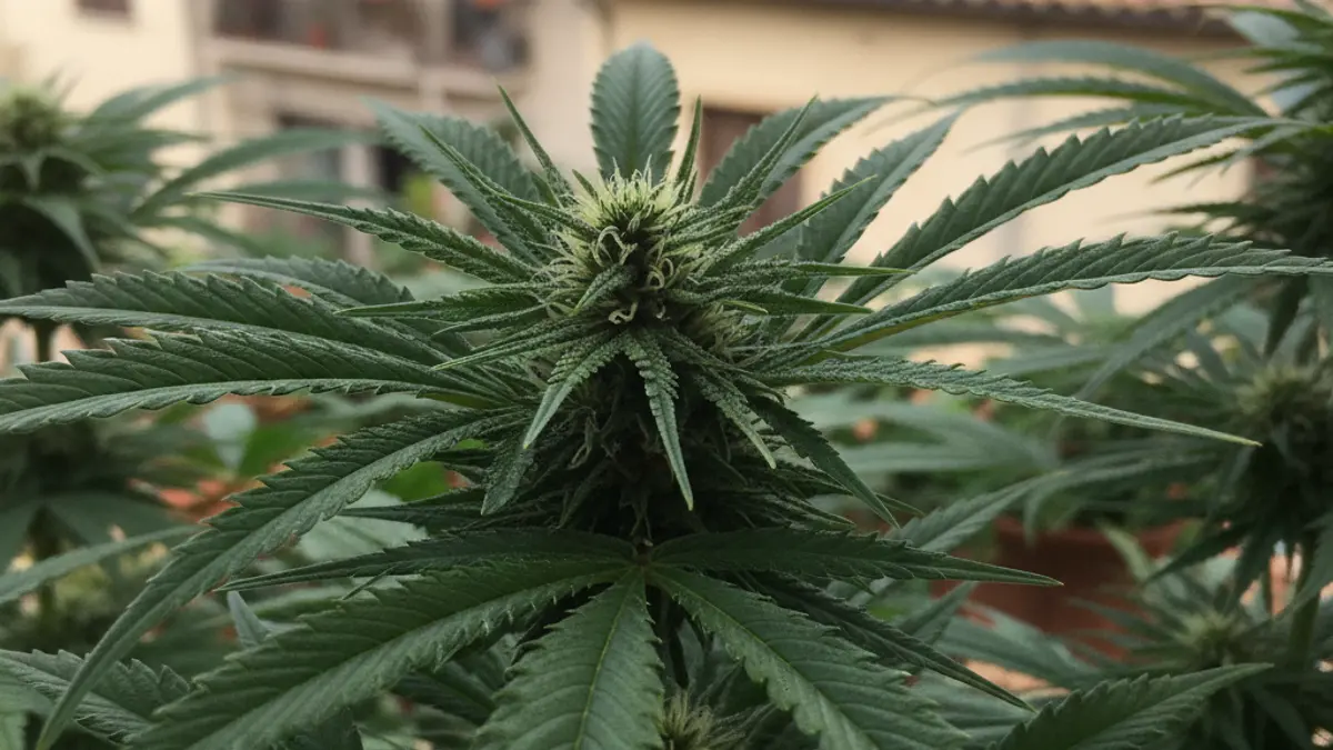 Imatge d'una planta de marihuana en un entorn residencial.