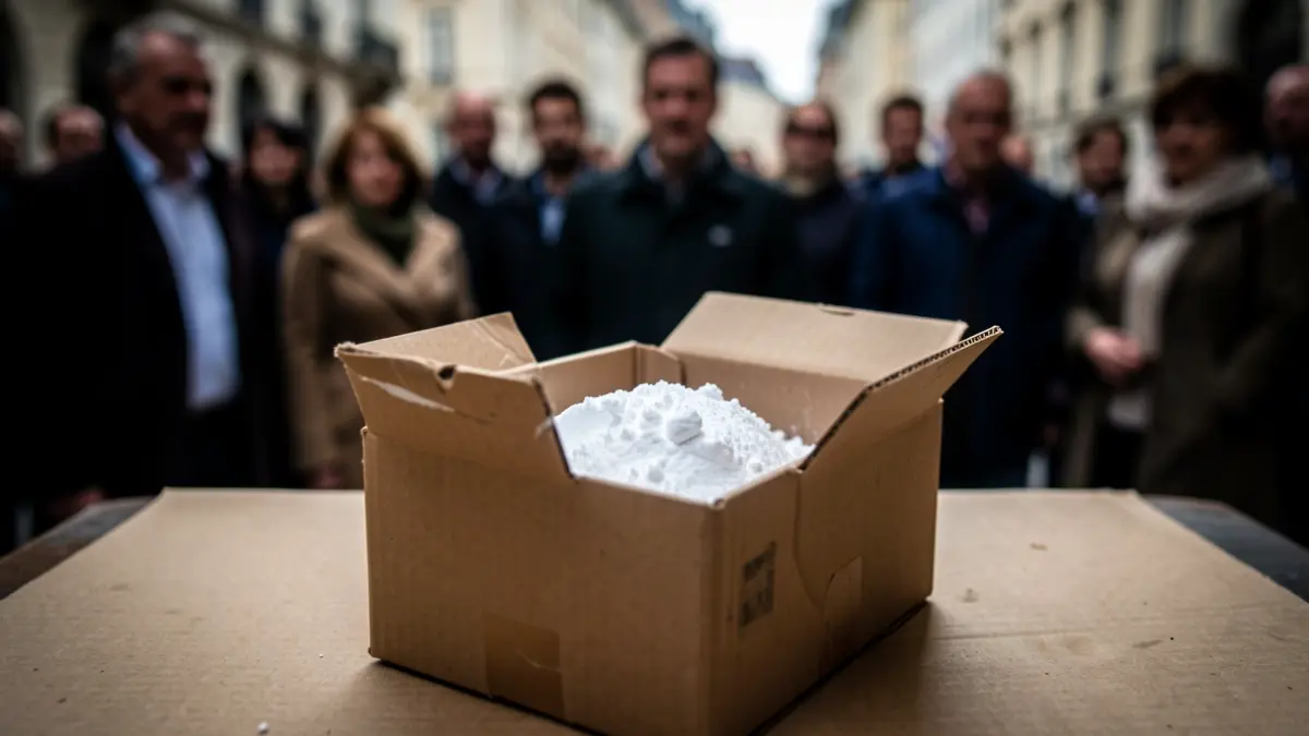Image of a suspicious package with a hidden white substance.