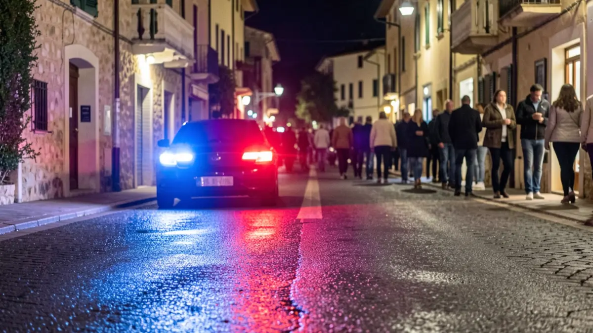 Generic image of police emergency lights reflecting on wet asphalt.