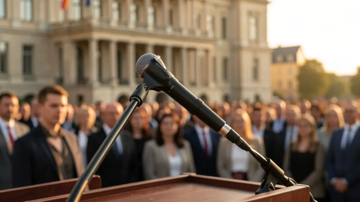 Generic image of a microphone on a podium.
