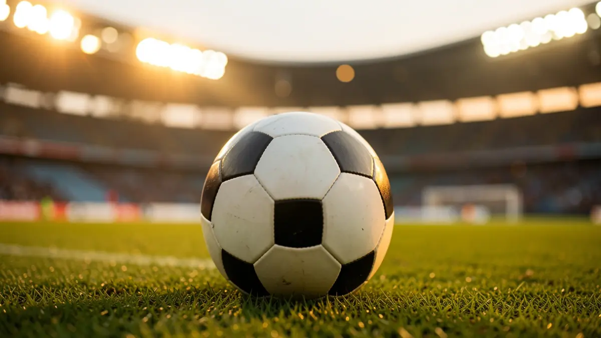 Generic image of a soccer ball on a stadium pitch.