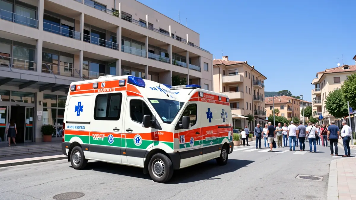 Generic image of an ambulance in front of a hospital.